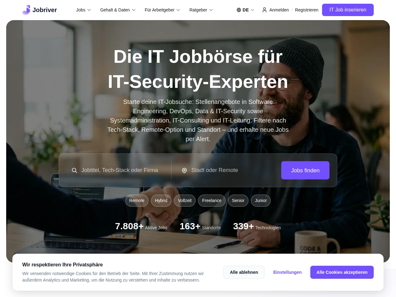 Jobriver job board platform screenshot showing job search interface