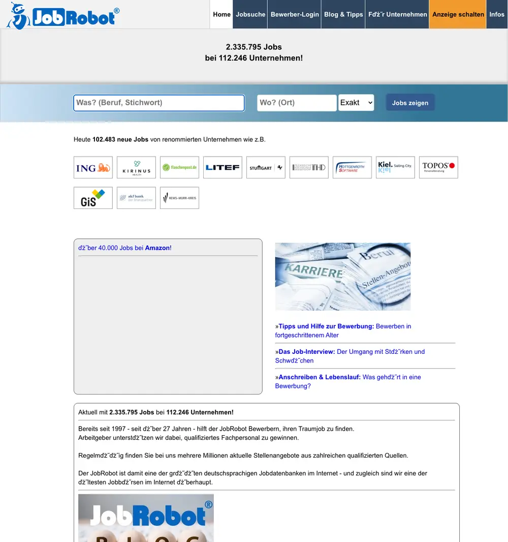 JobRobot job board platform screenshot showing job search interface