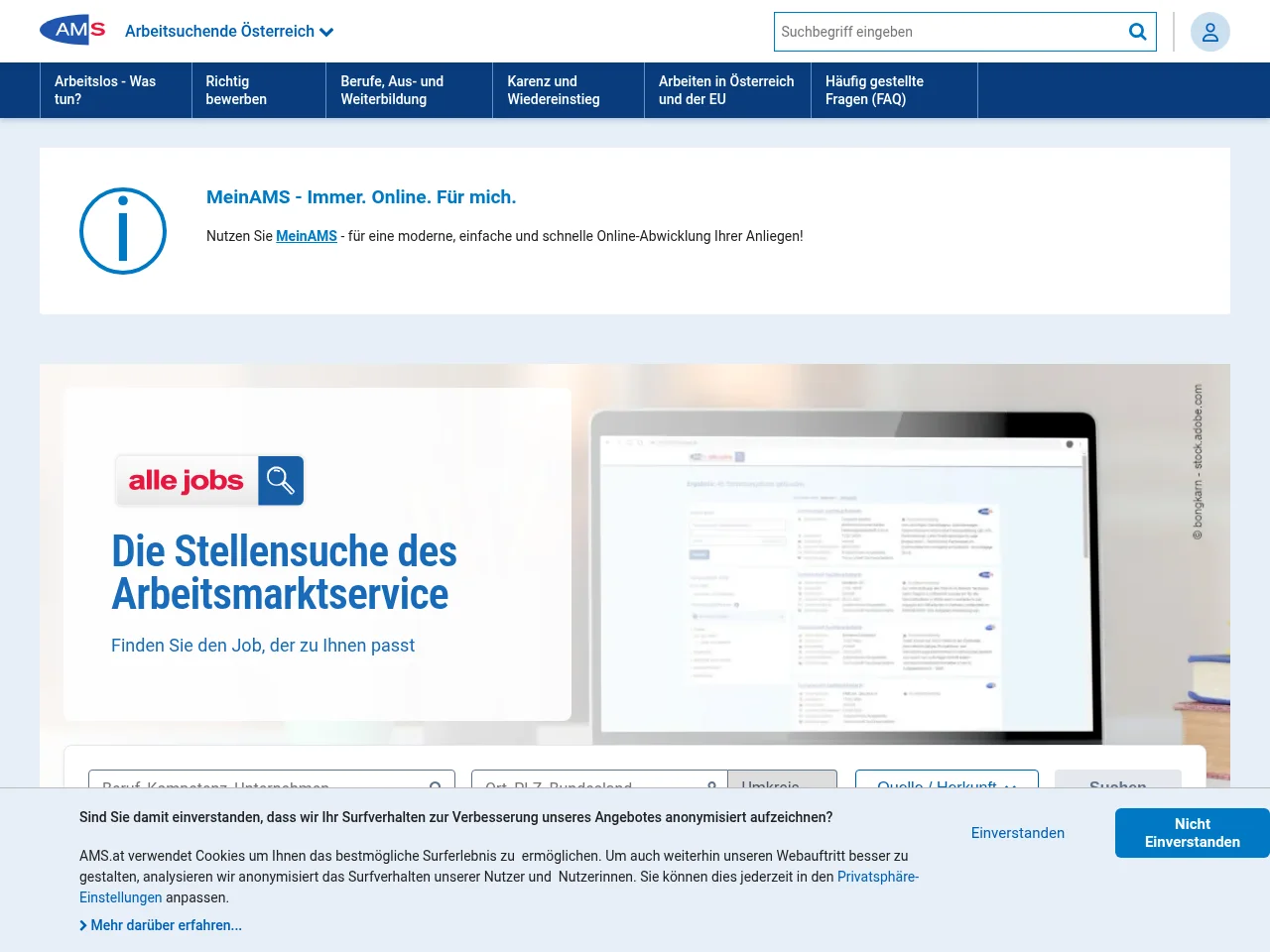 AMS eJob-Room screenshot AMS eJob-Room job board platform screenshot showing job search interface