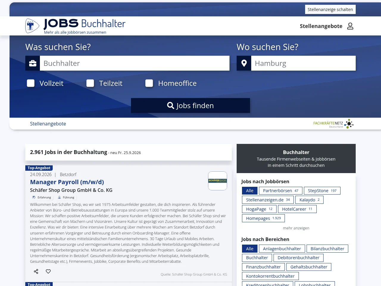 jobs-buchhaltung.de job board platform screenshot showing job search interface