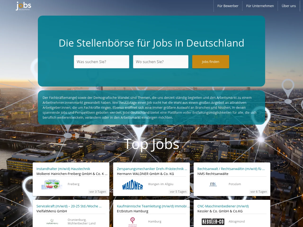 Jobs Deutschland job board platform screenshot showing job search interface