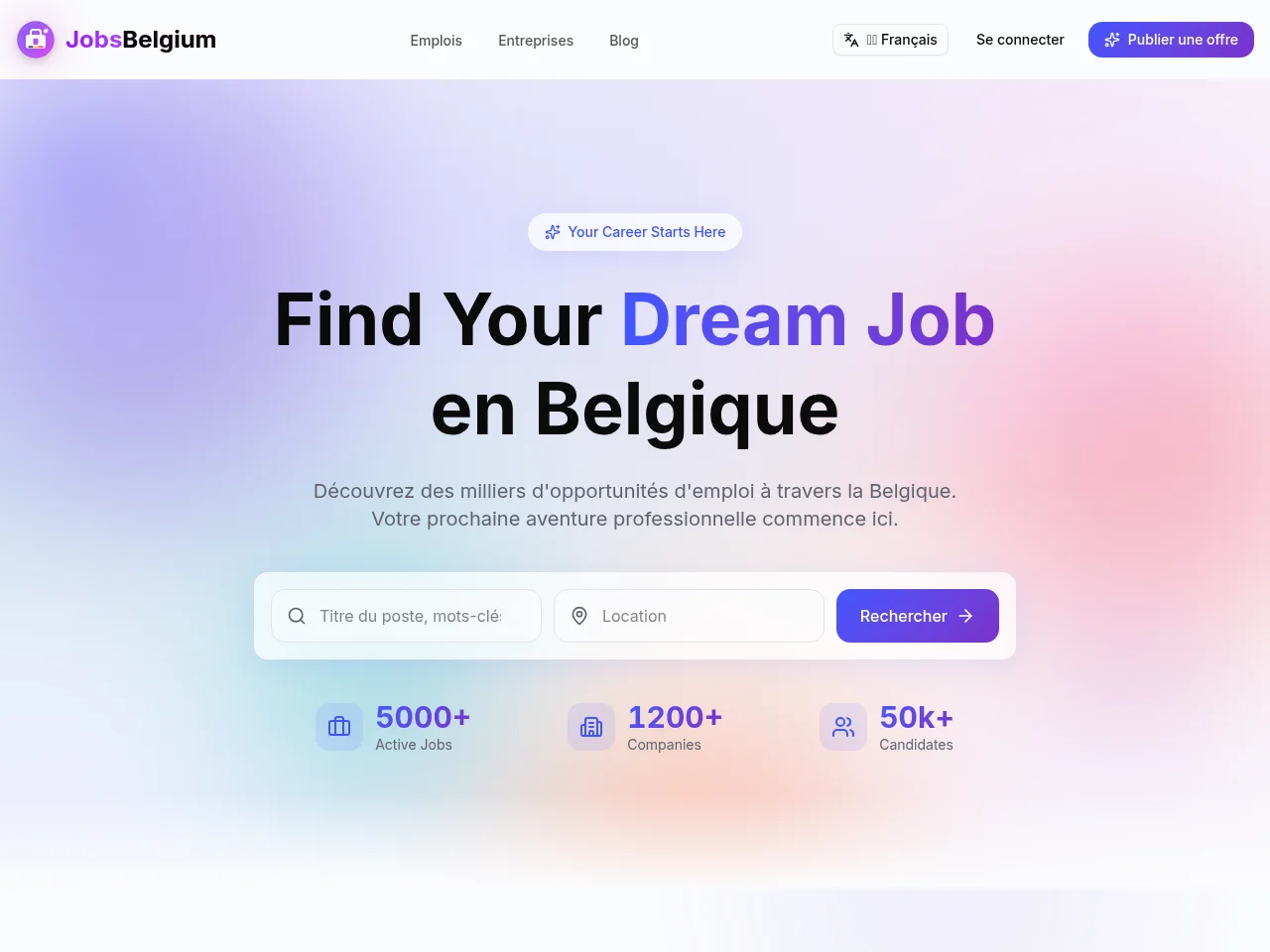 Jobs in Belgium job board platform screenshot showing job search interface