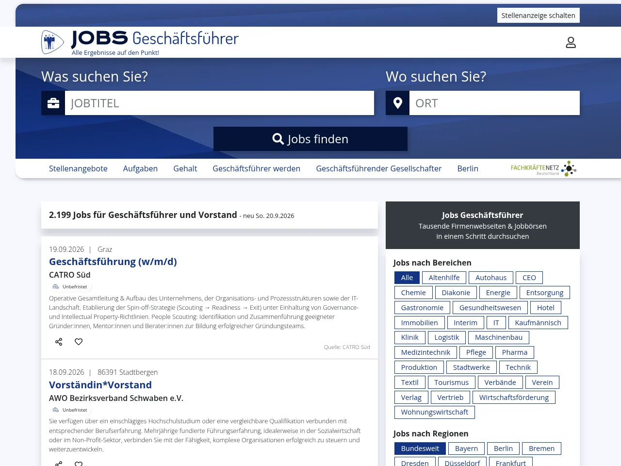 jobs-geschaeftsfuehrer.de job board platform screenshot showing job search interface