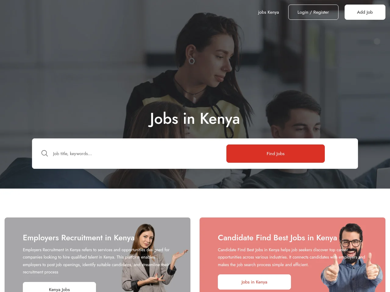 Jobs in Kenya job board platform screenshot showing job search interface
