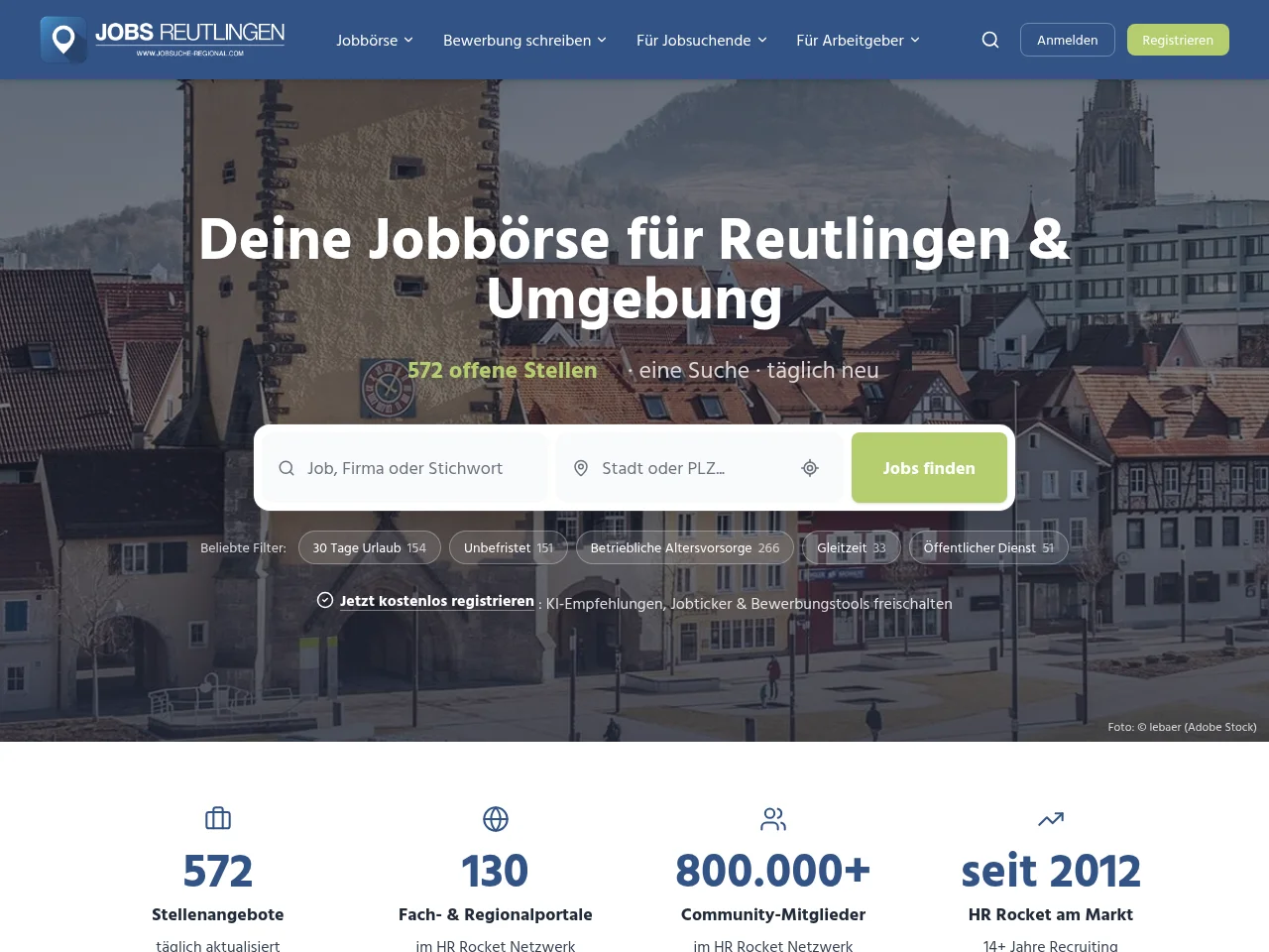 Jobs Reutlingen website screenshot