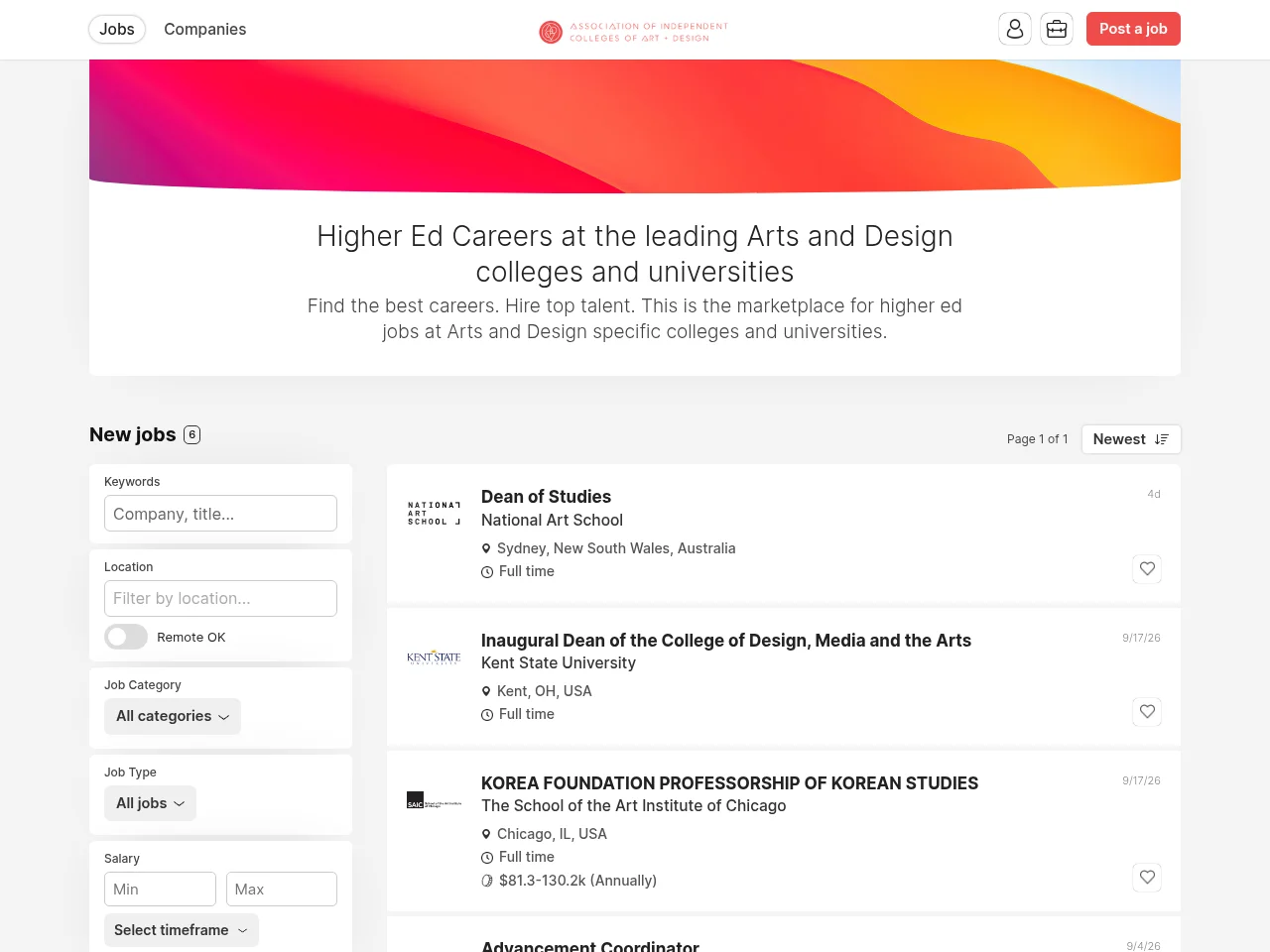AICAD Job Board job board platform screenshot showing job search interface