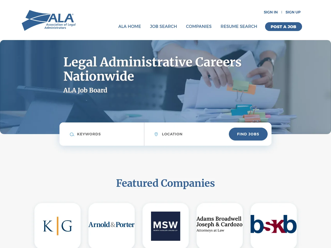 ALA Job Board screenshot ALA Job Board job board platform screenshot showing job search interface