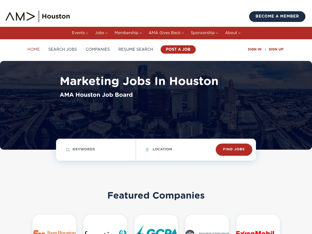AMA Houston Job Board screenshot AMA Houston Job Board job board platform screenshot showing job search interface