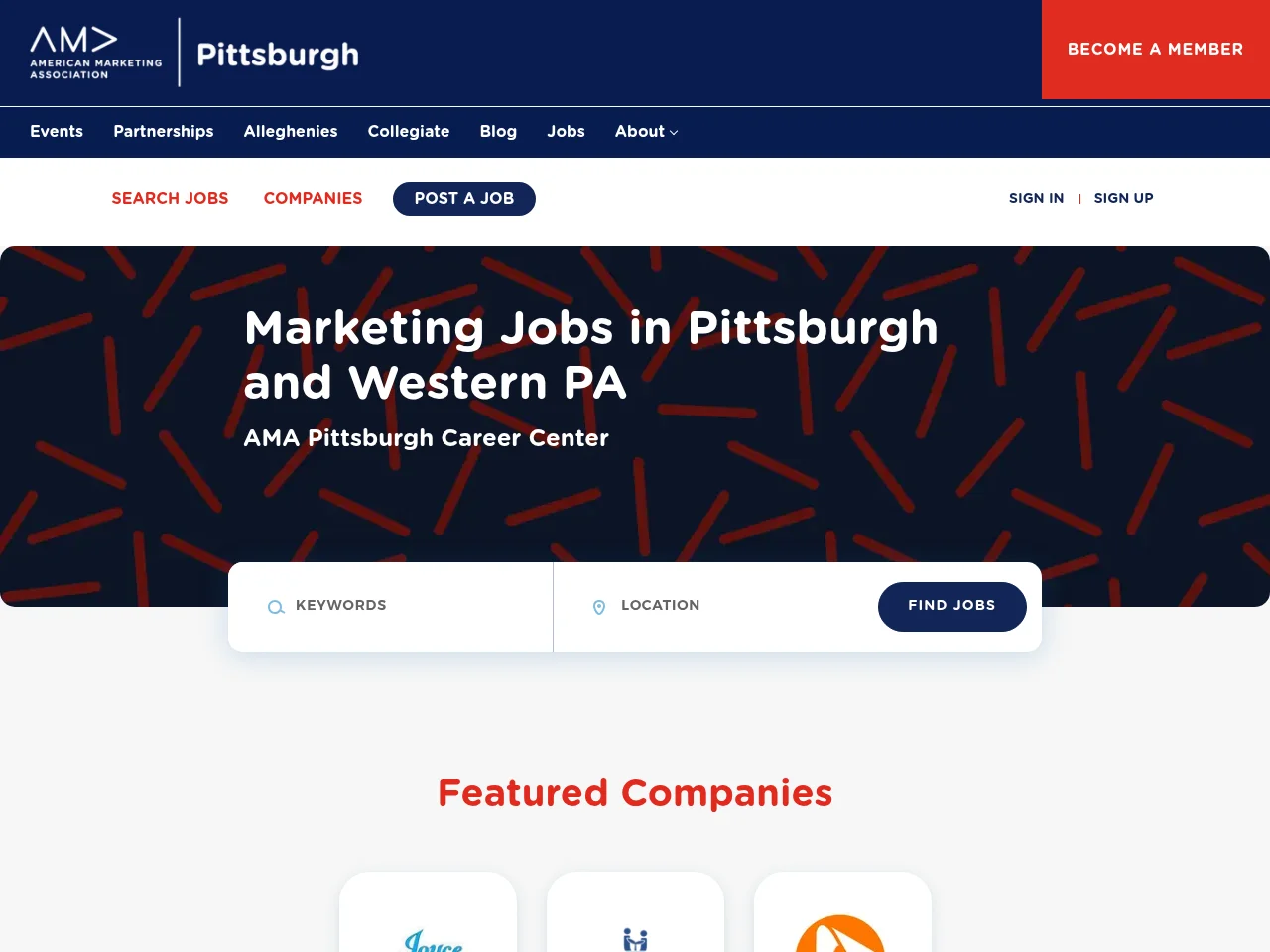 AMA Pittsburgh Career Center screenshot AMA Pittsburgh Career Center job board platform screenshot showing job search interface