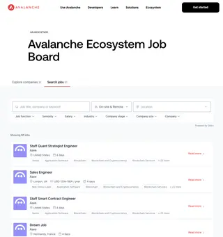 Avalanche Ecosystem Job Board platform preview