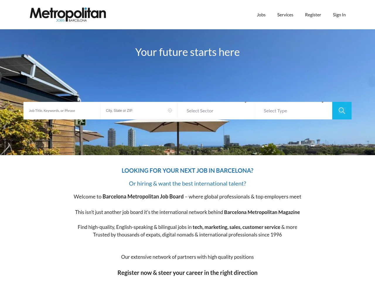 Barcelona Metropolitan Job Board job board platform screenshot showing job search interface