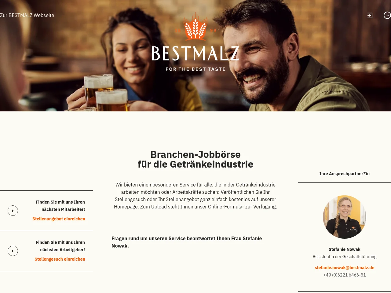 BESTMALZ Jobbörse job board platform screenshot showing job search interface