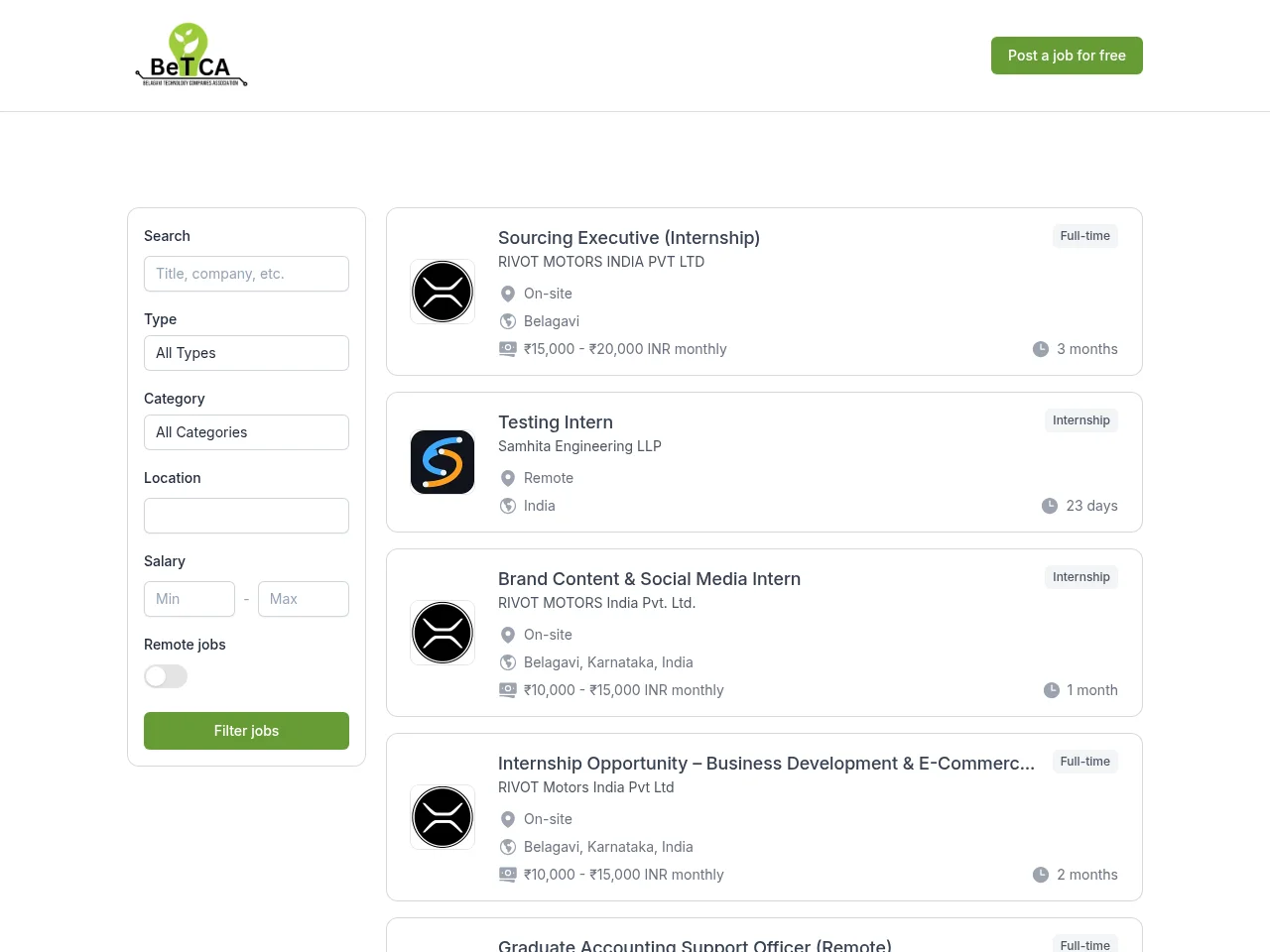 BeTCA Job Portal screenshot BeTCA Job Portal job board platform screenshot showing job search interface