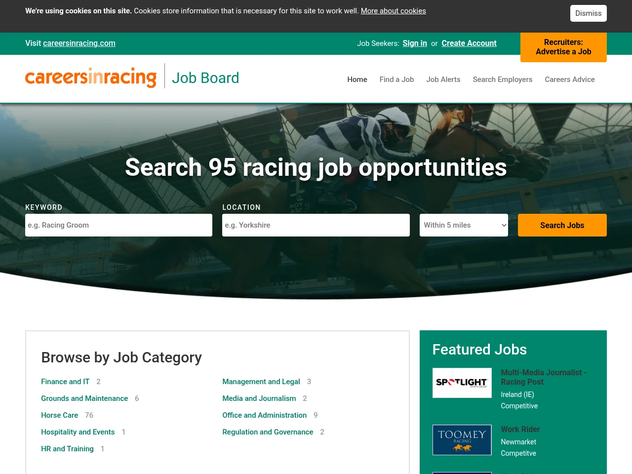 Careersinracing Job Board screenshot Careersinracing Job Board job board platform screenshot showing job search interface