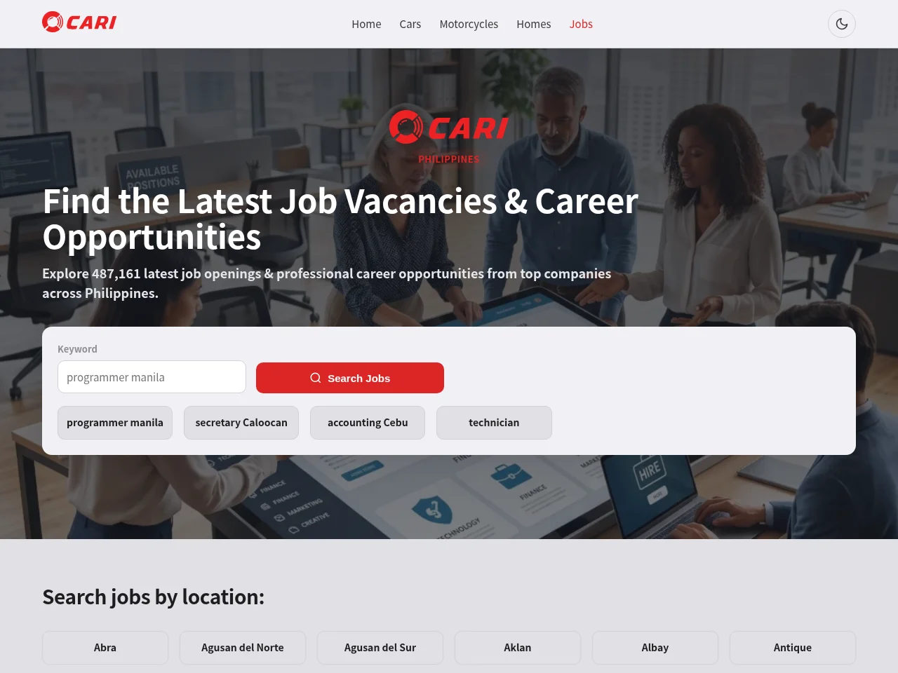jobs.cari.ph job board platform screenshot showing job search interface