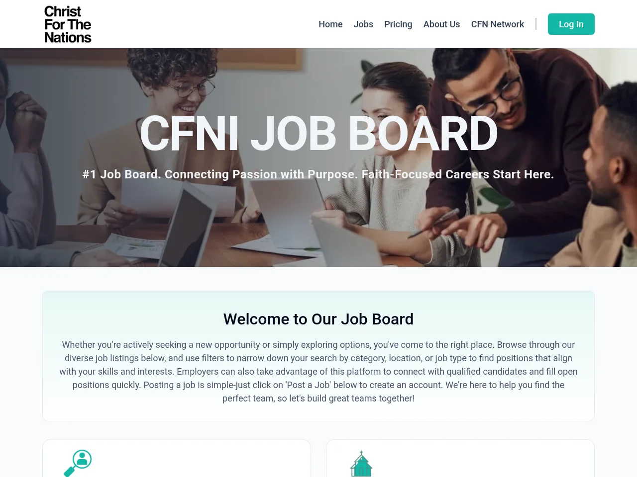 CFN NETWORK job board platform screenshot showing job search interface