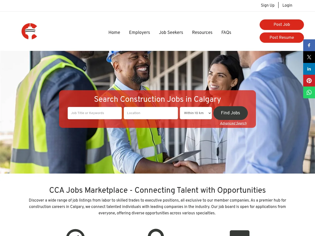 Calgary Construction Association Jobs Marketplace screenshot Calgary Construction Association Jobs Marketplace job board platform screenshot showing job search interface