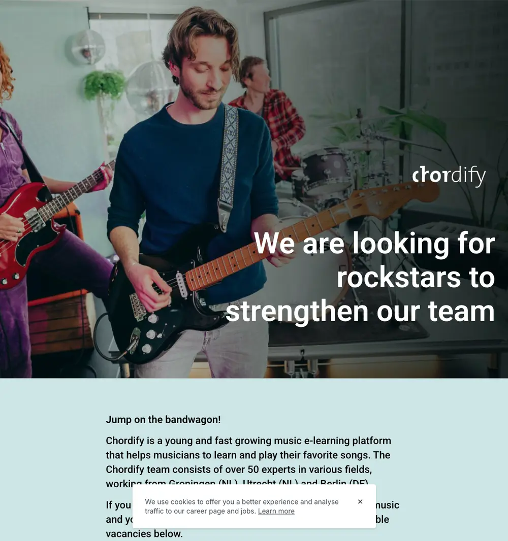 Chordify job board platform screenshot showing job search interface