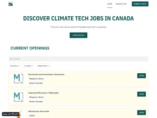 Climate Tech Jobs in Canada platform preview