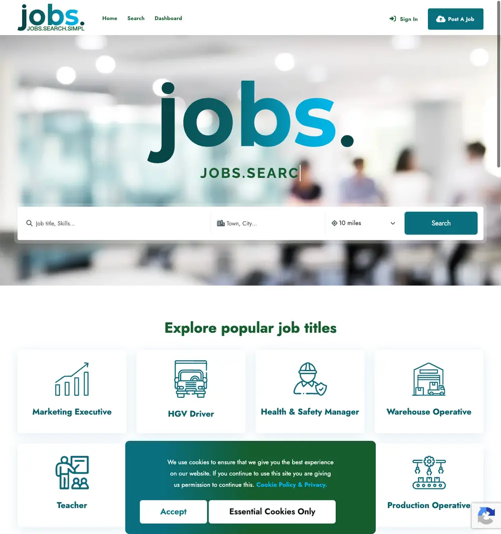 Jobs.co.uk job board platform screenshot showing job search interface