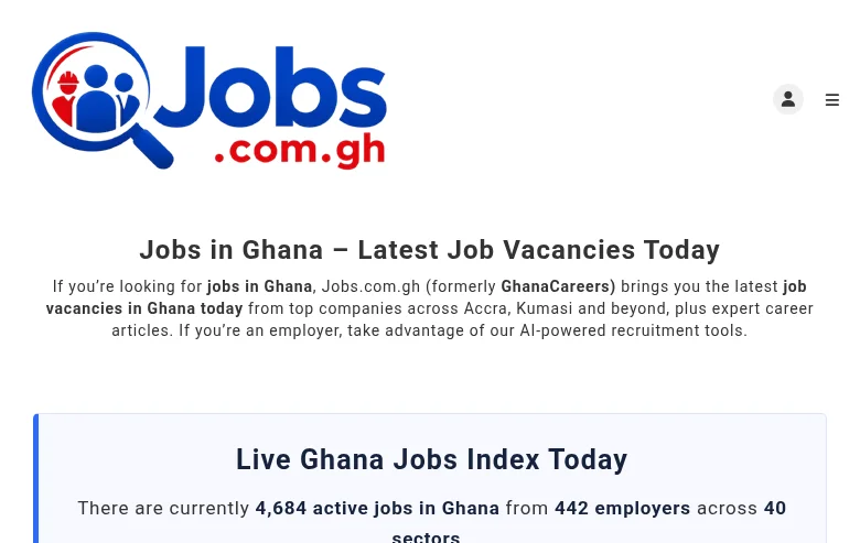 Jobs.com.gh screenshot Jobs.com.gh job board platform screenshot showing job search interface