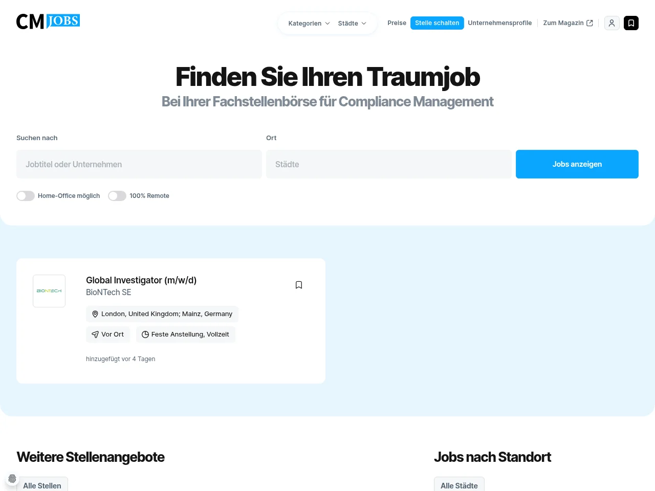 Compliance Manager Jobs screenshot Compliance Manager Jobs job board platform screenshot showing job search interface