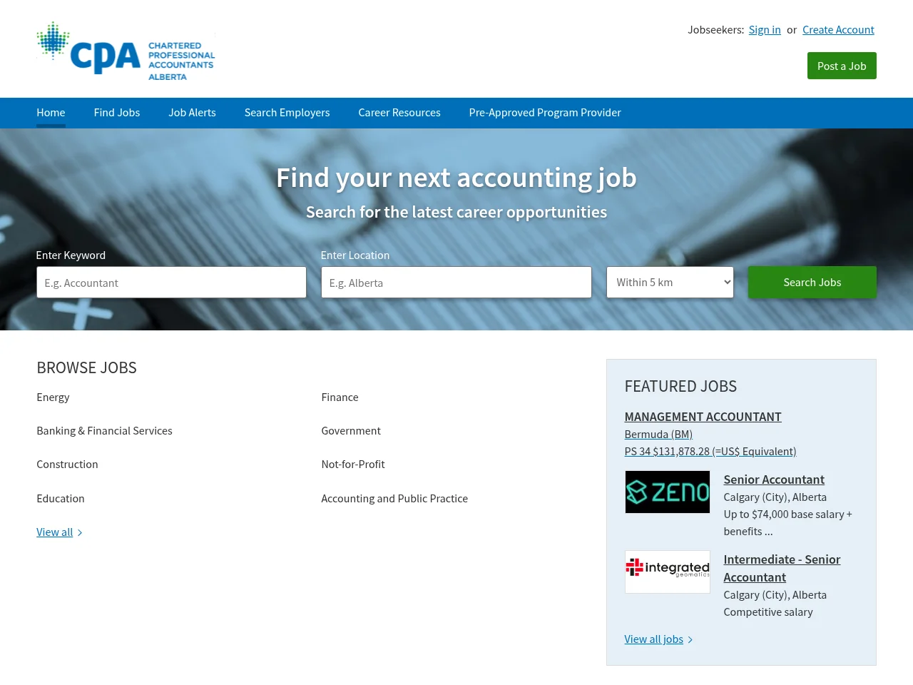 CPA Alberta Career Centre screenshot CPA Alberta Career Centre job board platform screenshot showing job search interface
