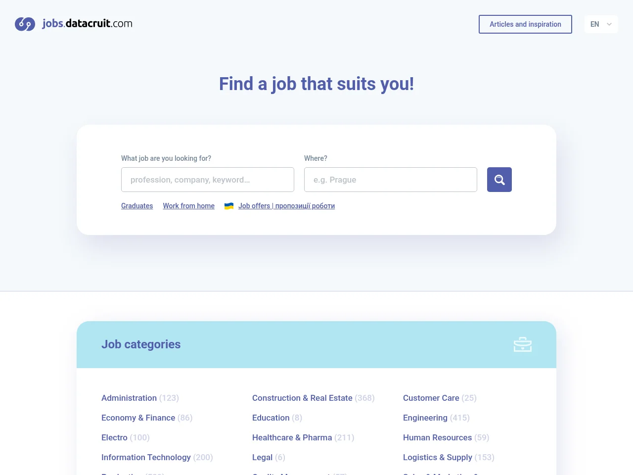 Datacruit job board platform screenshot showing job search interface