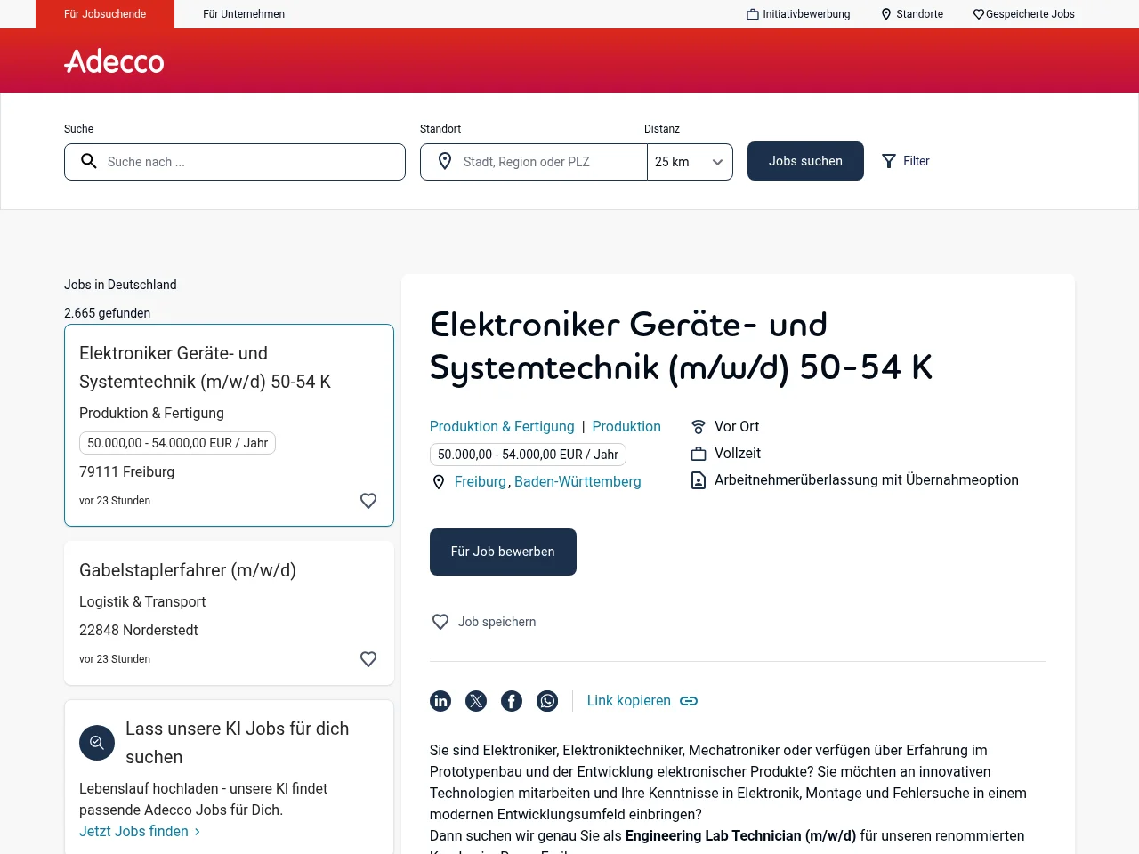 Adecco Deutschland screenshot Adecco Deutschland job board platform screenshot showing job search interface