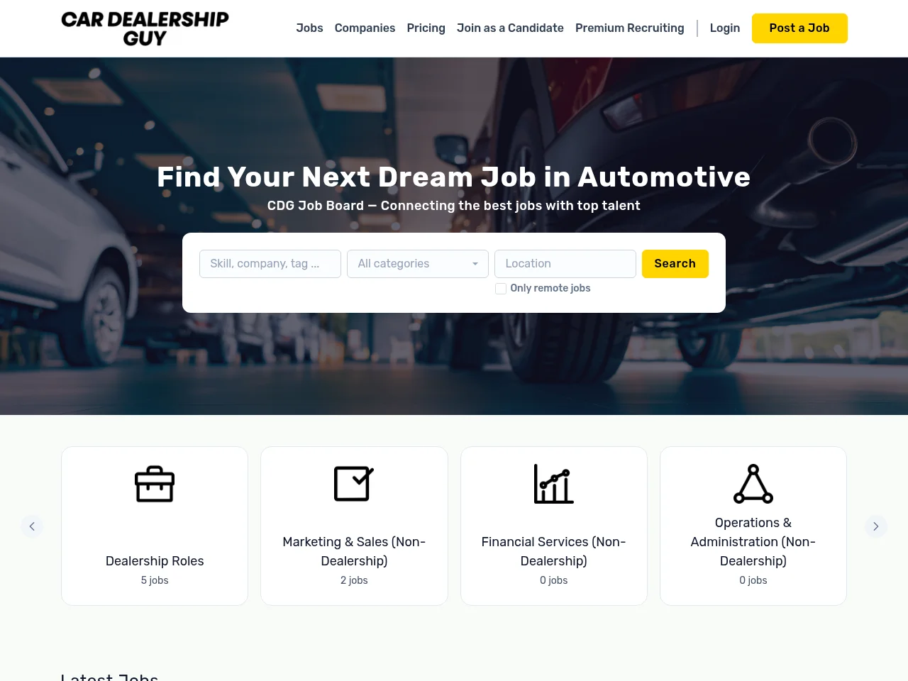 CDG Automotive Job Board job board platform screenshot showing job search interface