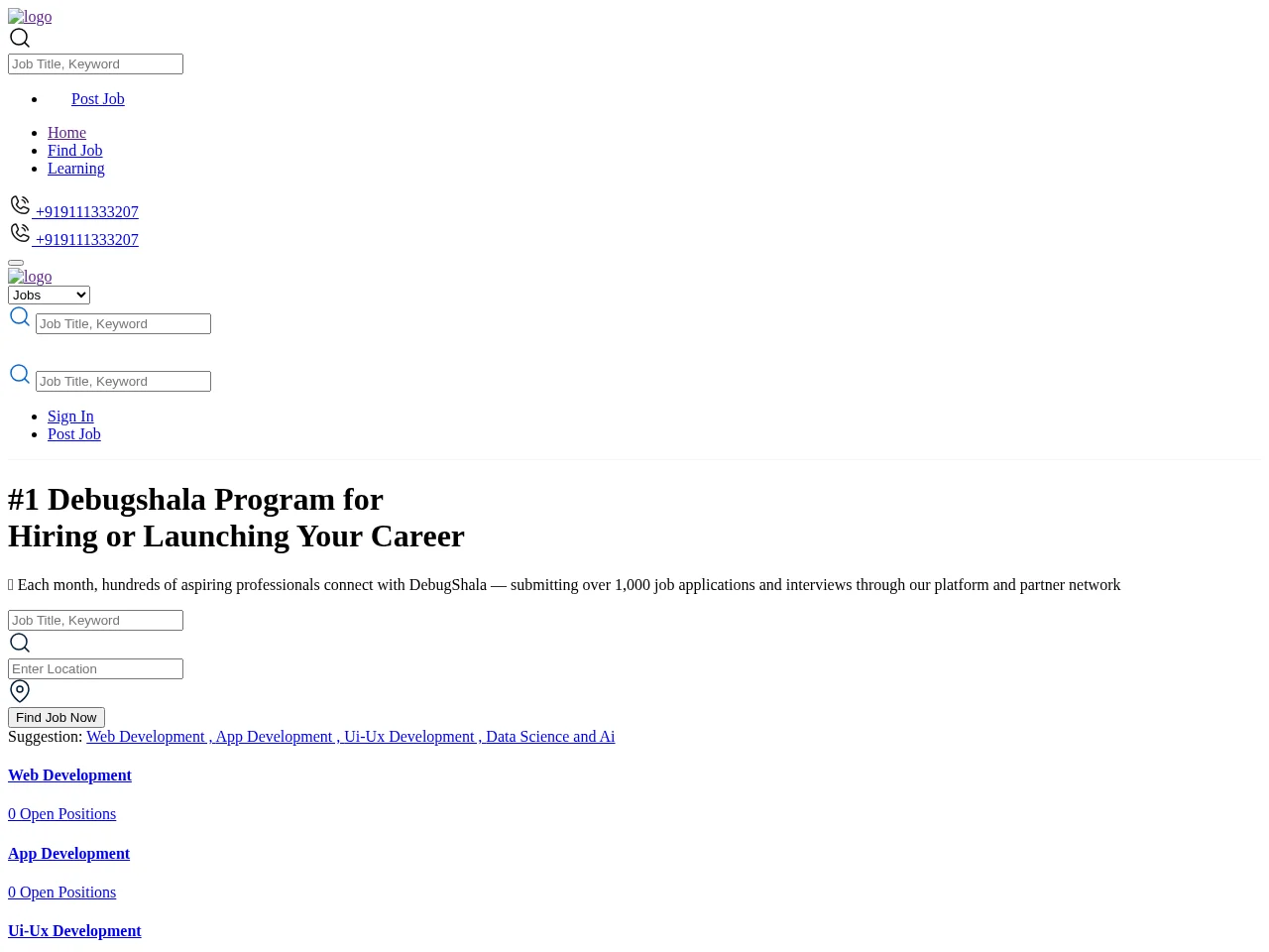 DebugShala Jobs job board platform screenshot showing job search interface