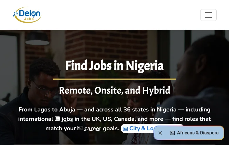 DelonJobs job board platform screenshot showing job search interface