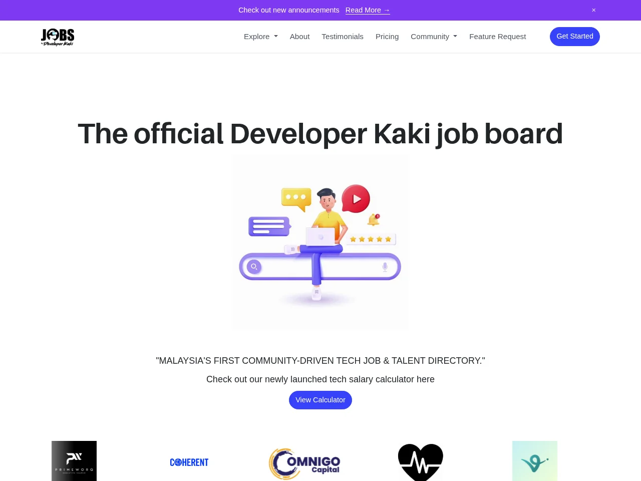 JOBS by Developer Kaki job board platform screenshot showing job search interface