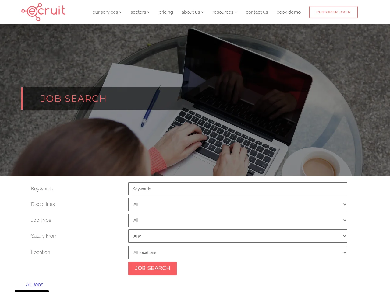 Ecruit job board platform screenshot showing job search interface