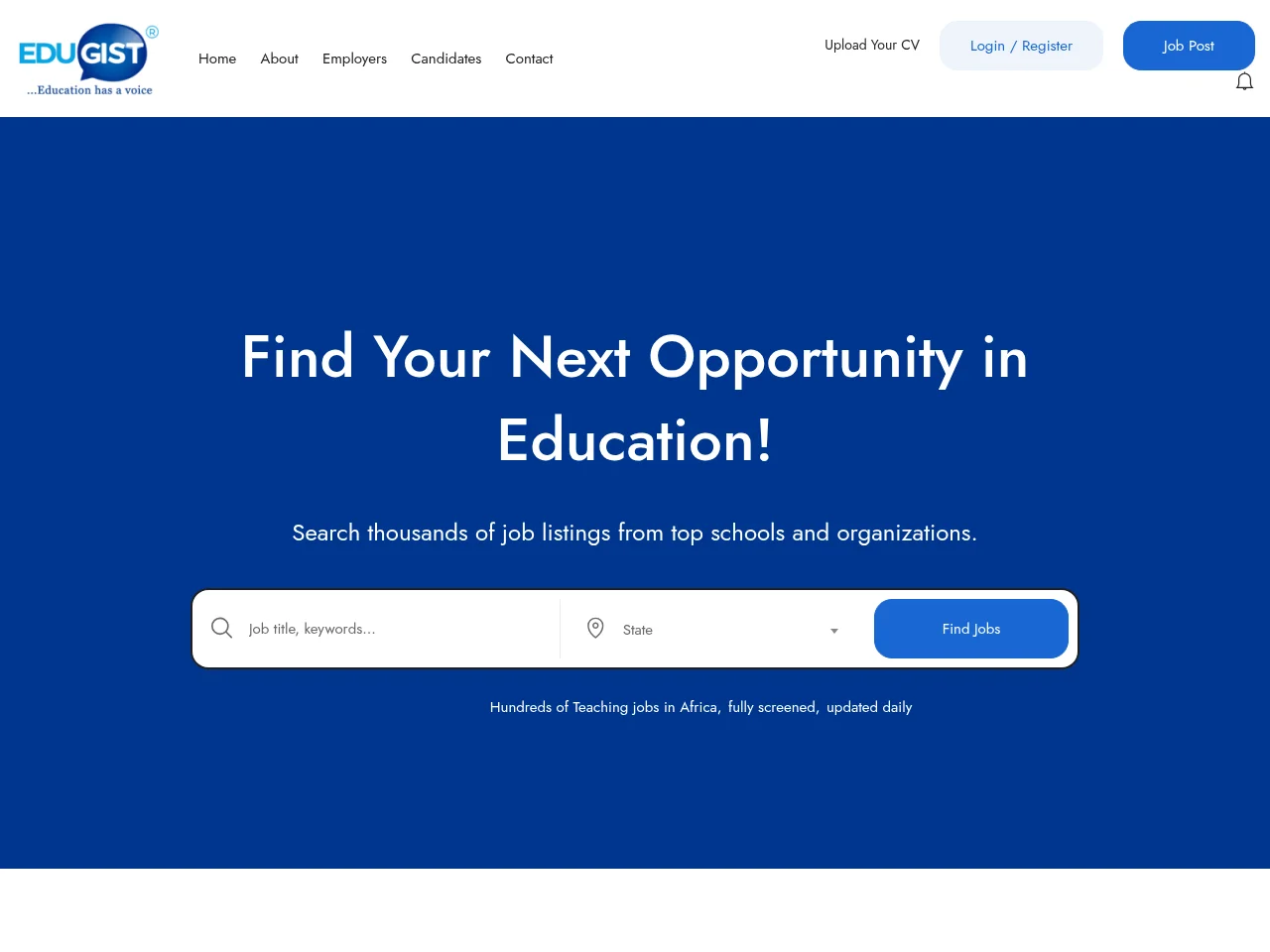 Edugist Job Board job board platform screenshot showing job search interface