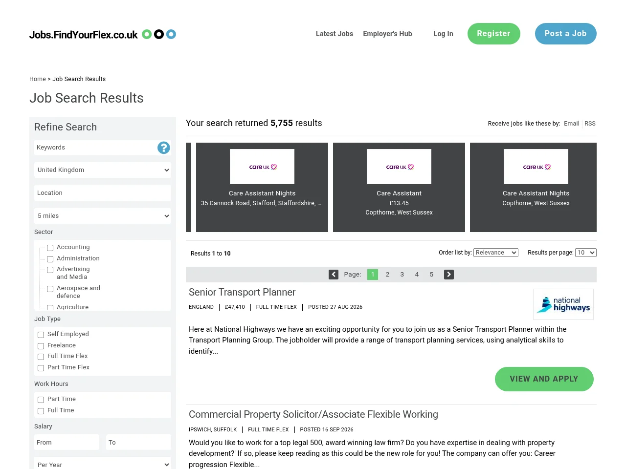 Find Your Flex screenshot Find Your Flex job board platform screenshot showing job search interface