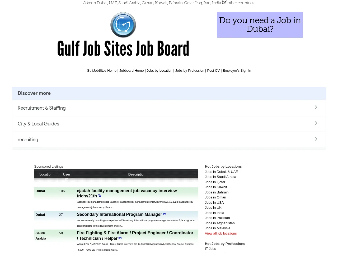 GulfJobSites.com job board platform screenshot showing job search interface