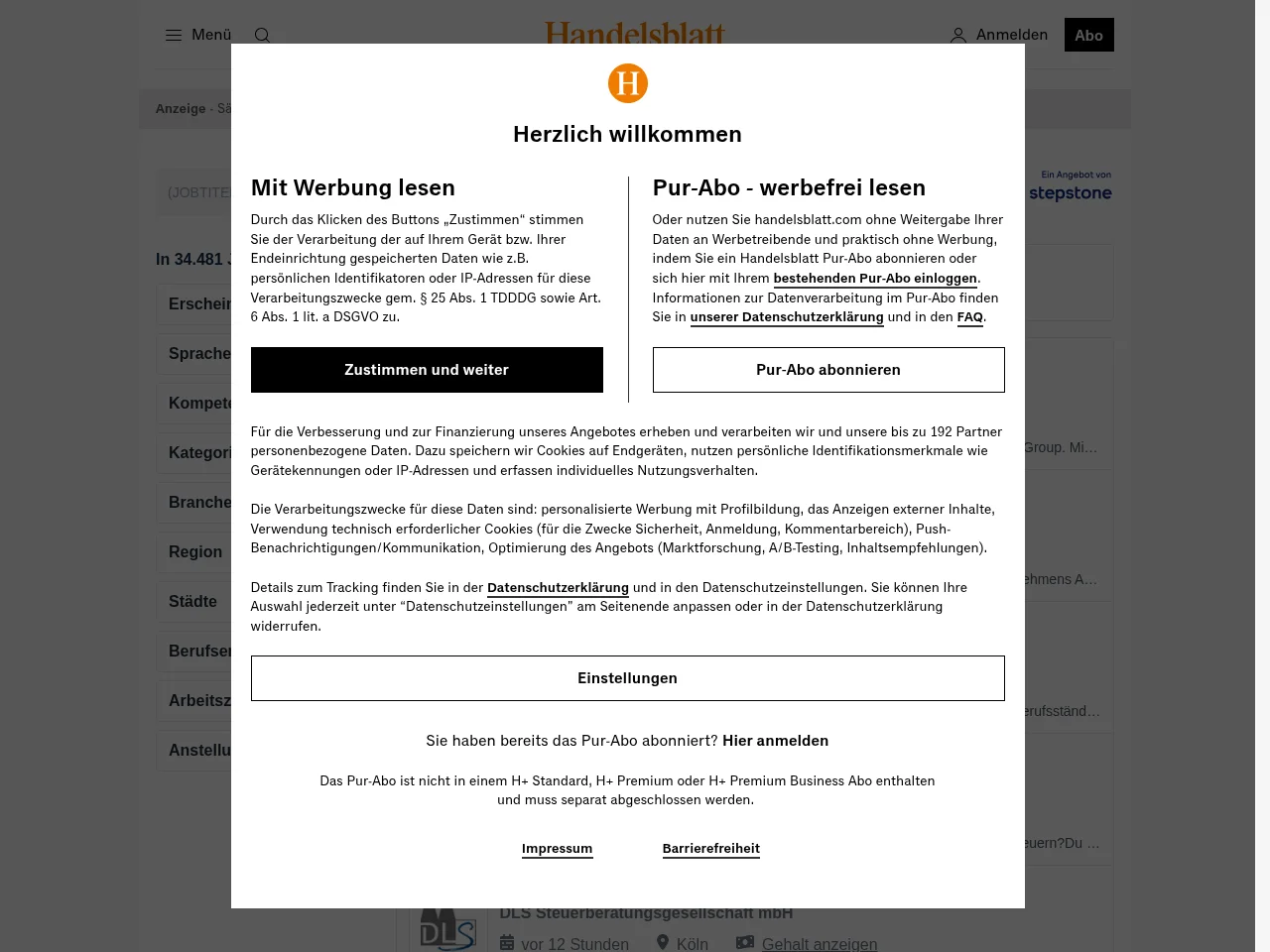 Handelsblatt Jobsuche screenshot Handelsblatt Jobsuche job board platform screenshot showing job search interface