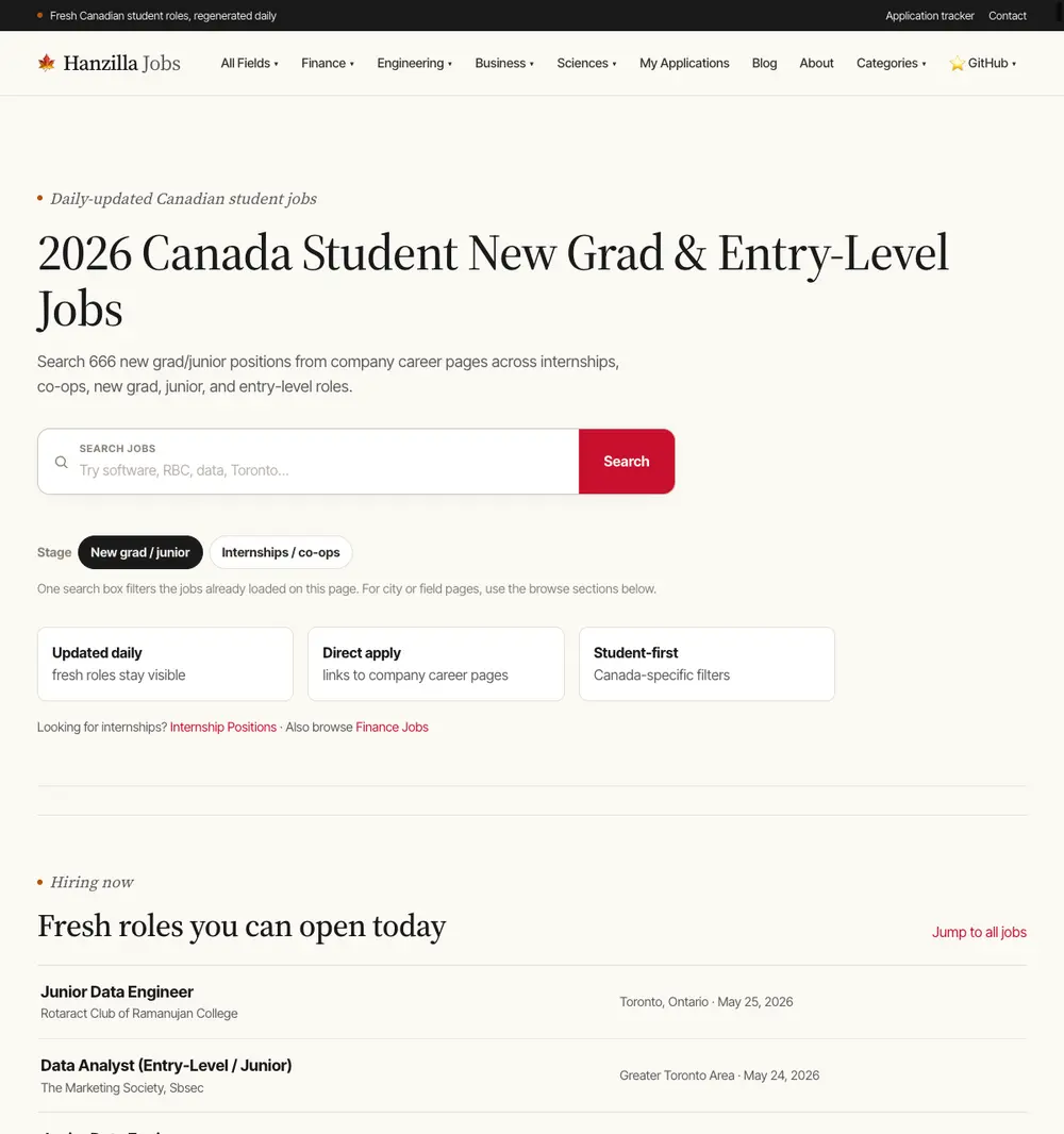 Hanzilla Jobs job board platform screenshot showing job search interface