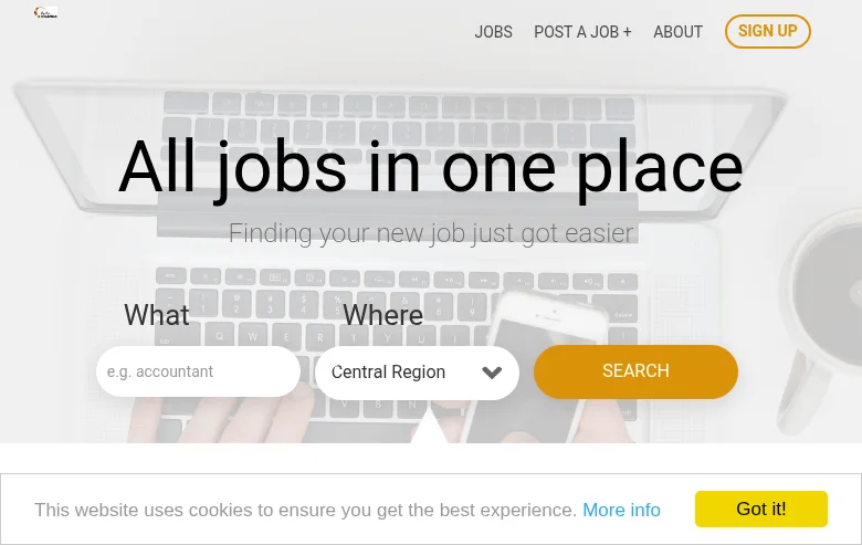 Hello Uganda Jobs job board platform screenshot showing job search interface