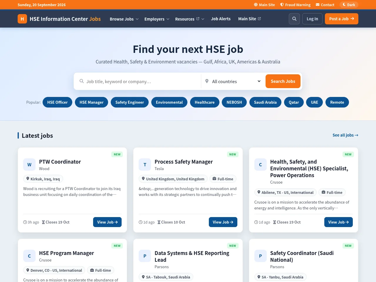 HSE Information Center Jobs screenshot HSE Information Center Jobs job board platform screenshot showing job search interface