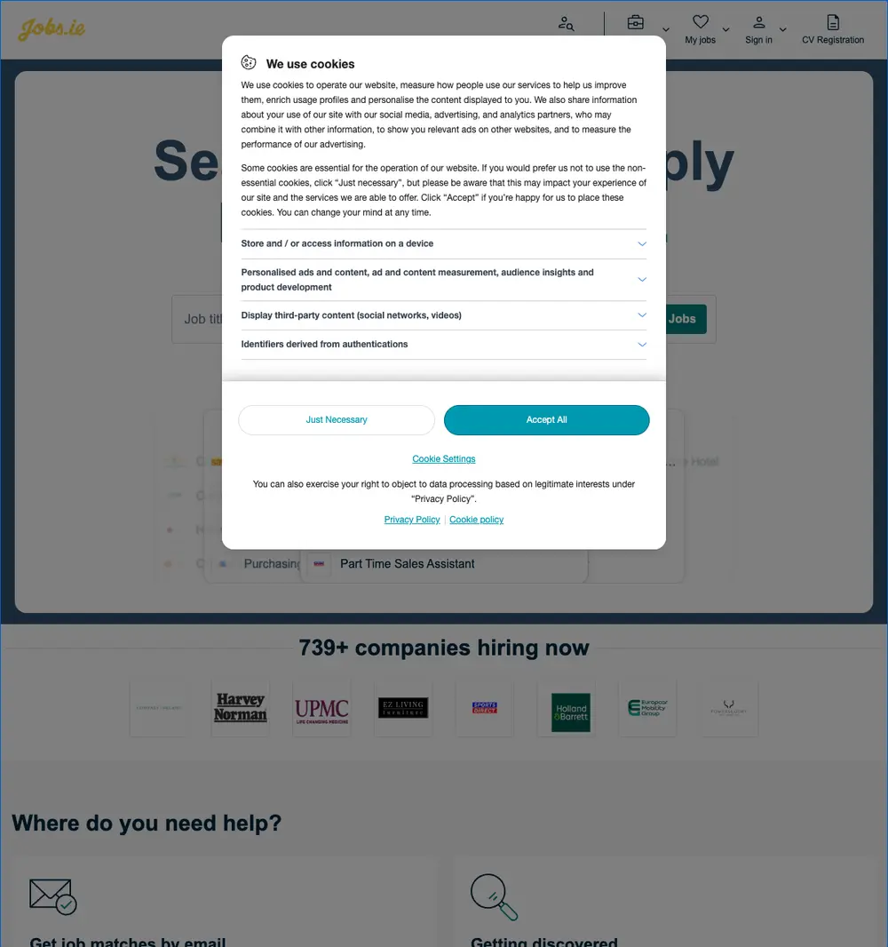 Jobs.ie screenshot Jobs.ie job board platform screenshot showing job search interface