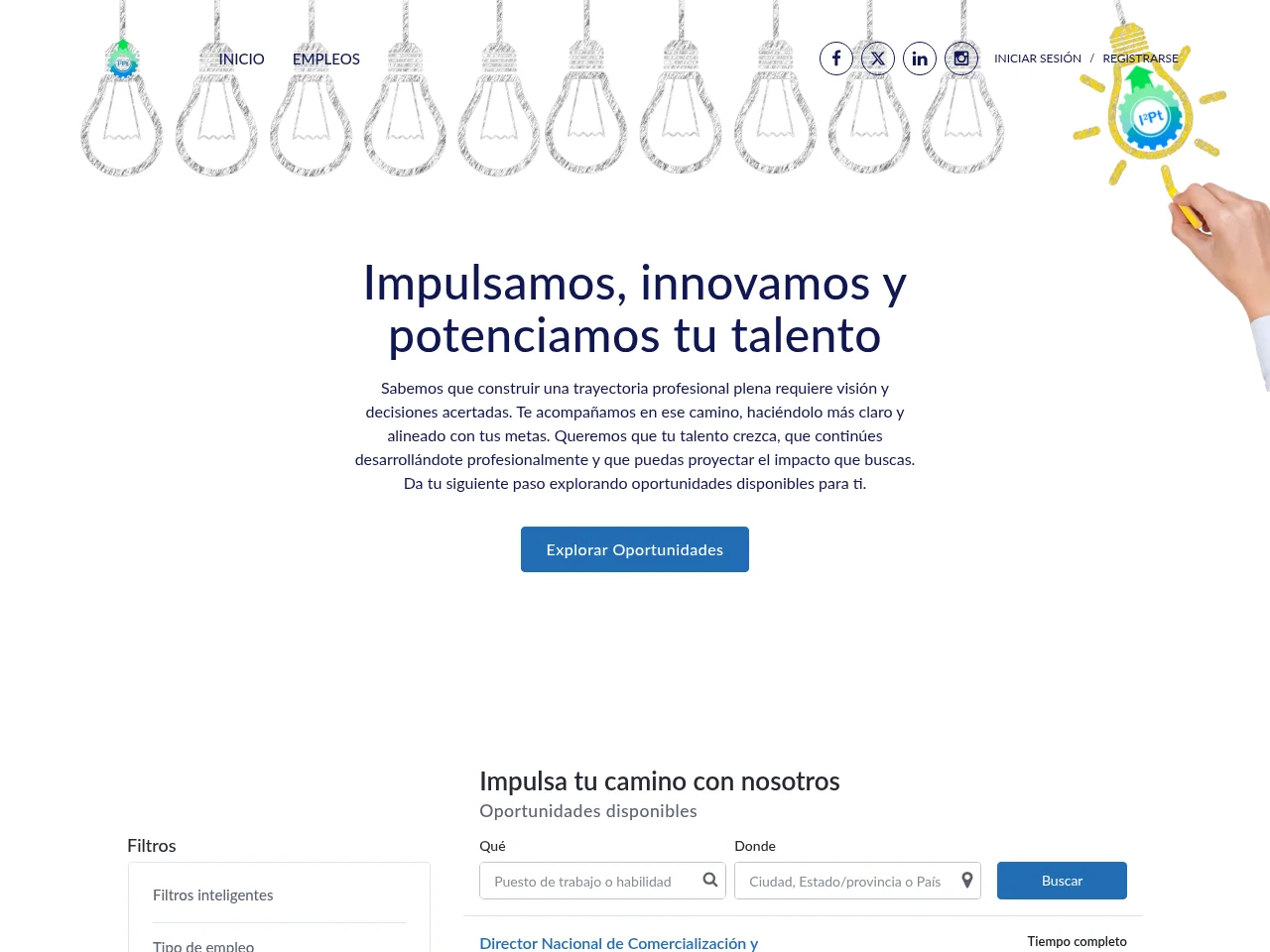 Impulsate.es job board platform screenshot showing job search interface