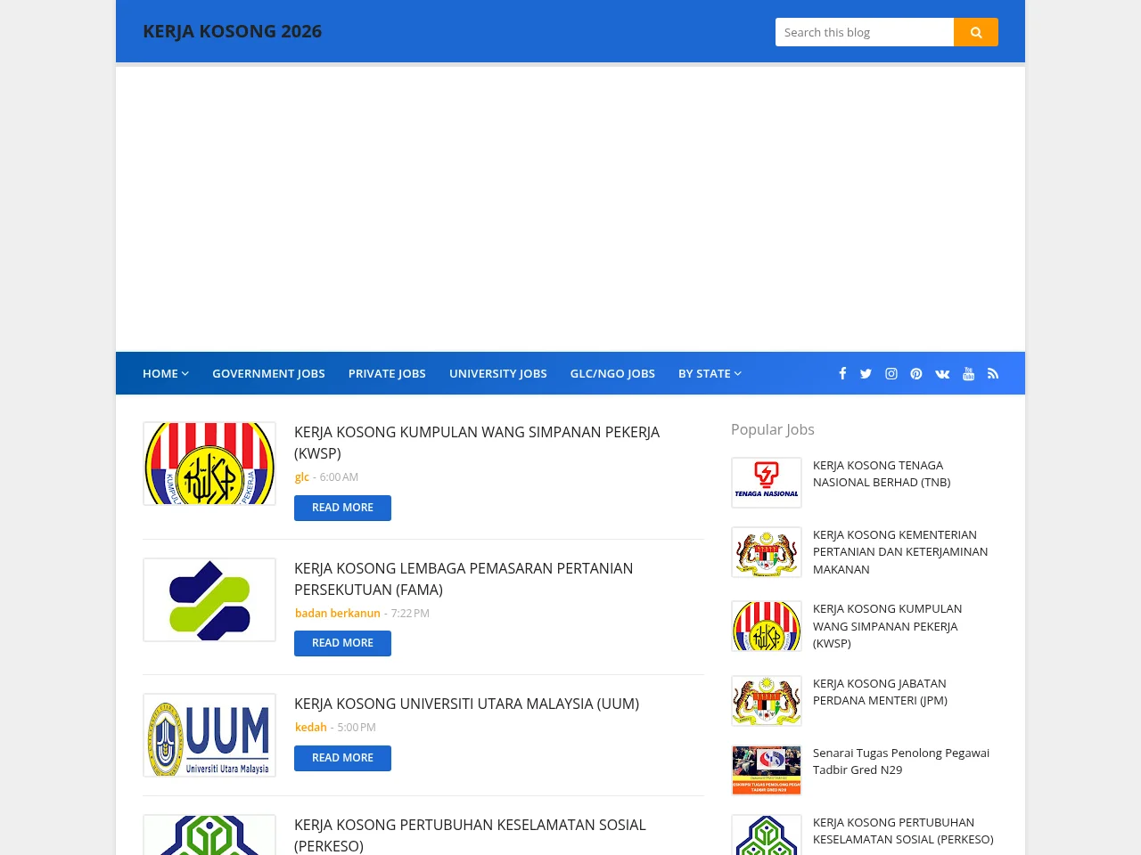 Kerja Kosong 2026 screenshot Kerja Kosong 2026 job board platform screenshot showing job search interface