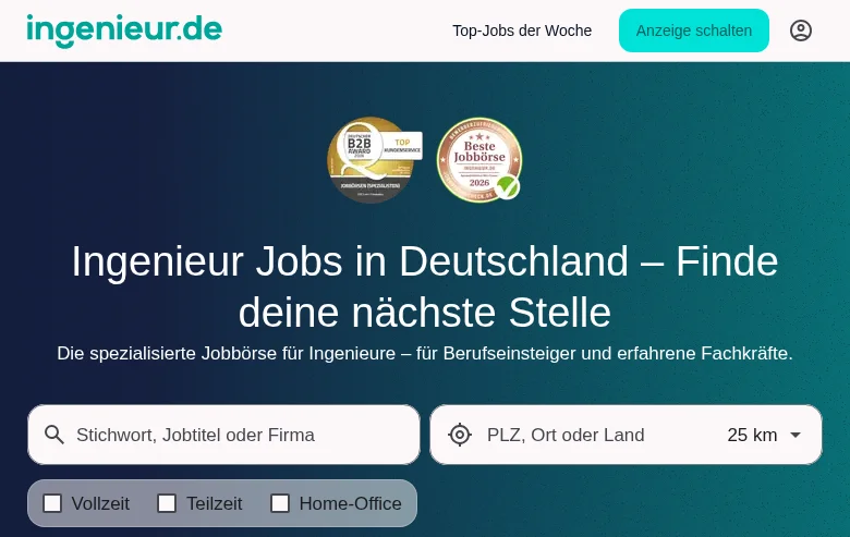 ingenieur.de job board platform screenshot showing job search interface