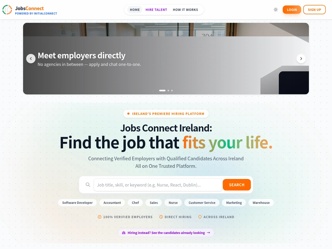 JobsConnect job board platform screenshot showing job search interface
