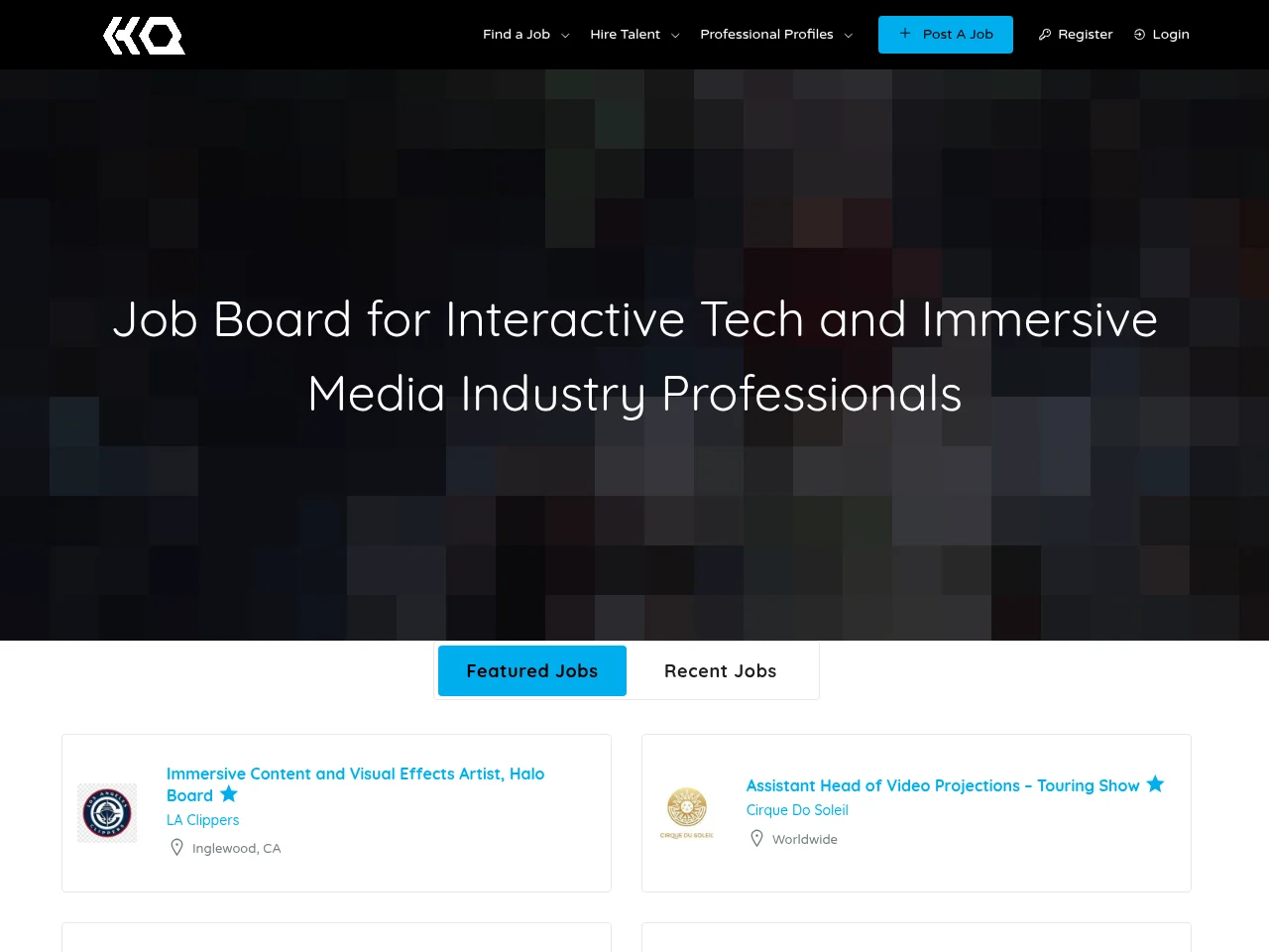 Interactive & Immersive Jobs screenshot Interactive & Immersive Jobs job board platform screenshot showing job search interface