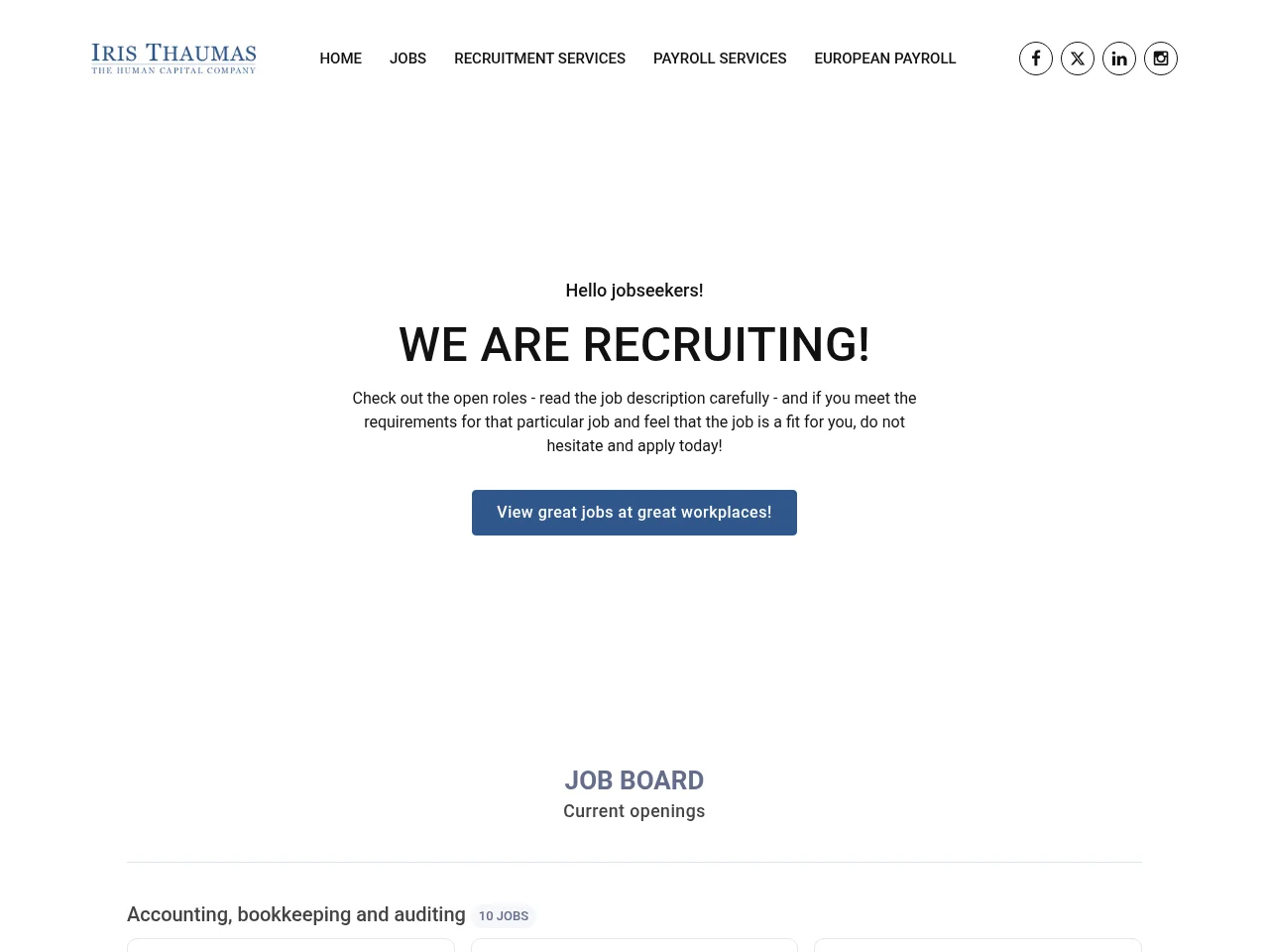 Iristhaumas Jobs job board platform screenshot showing job search interface
