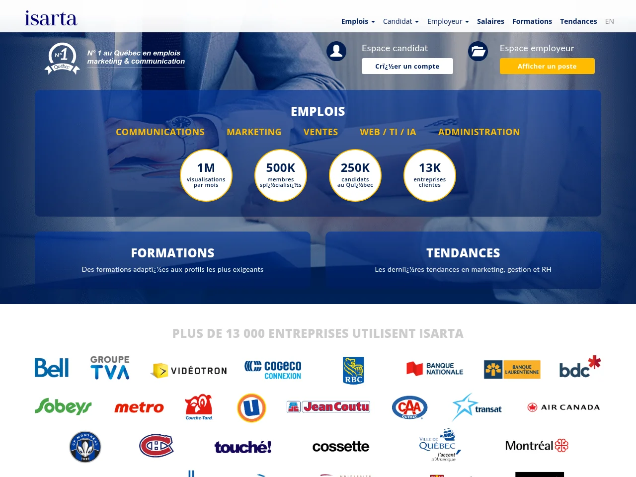 Isarta job board platform screenshot showing job search interface