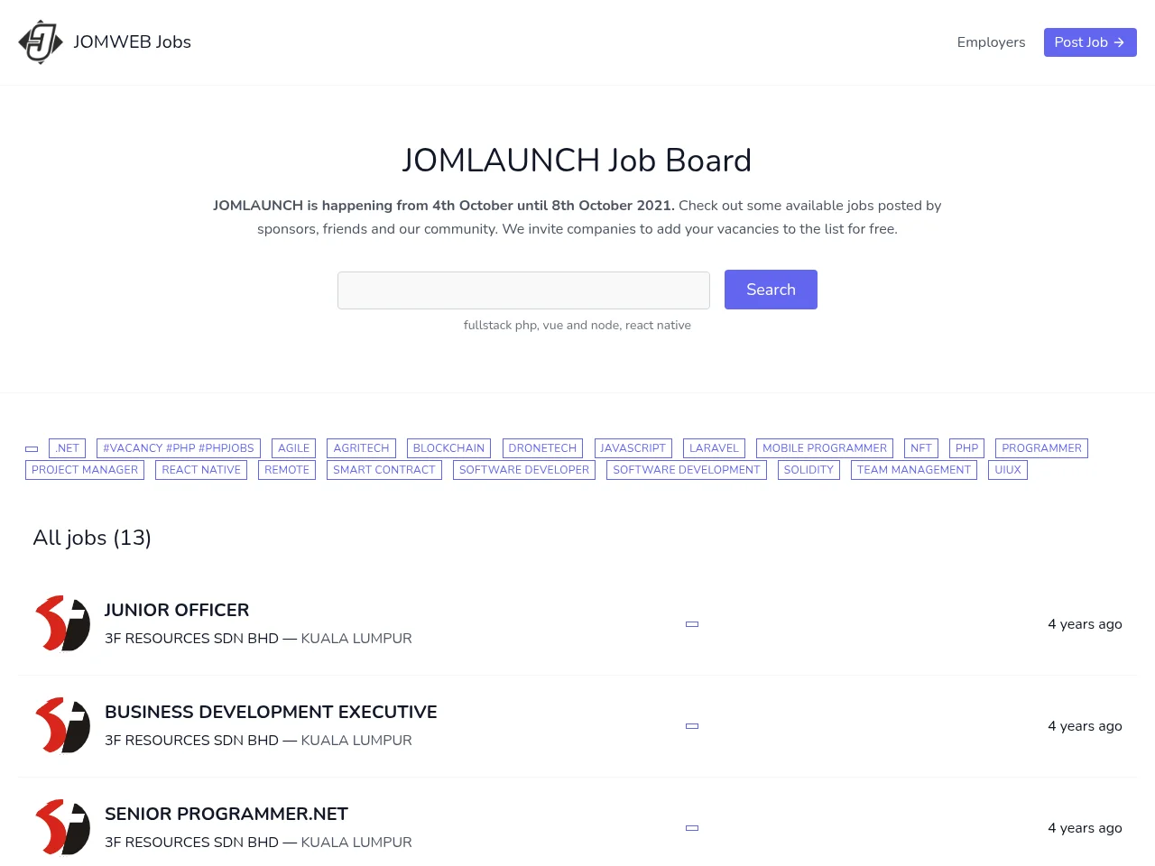 JOMWEB Jobs screenshot JOMWEB Jobs job board platform screenshot showing job search interface